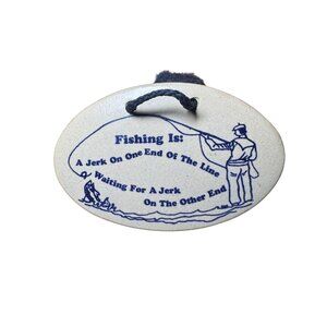 Mountain Meadows Pottery Fishing Jerk Oval Wall Plaque Sign